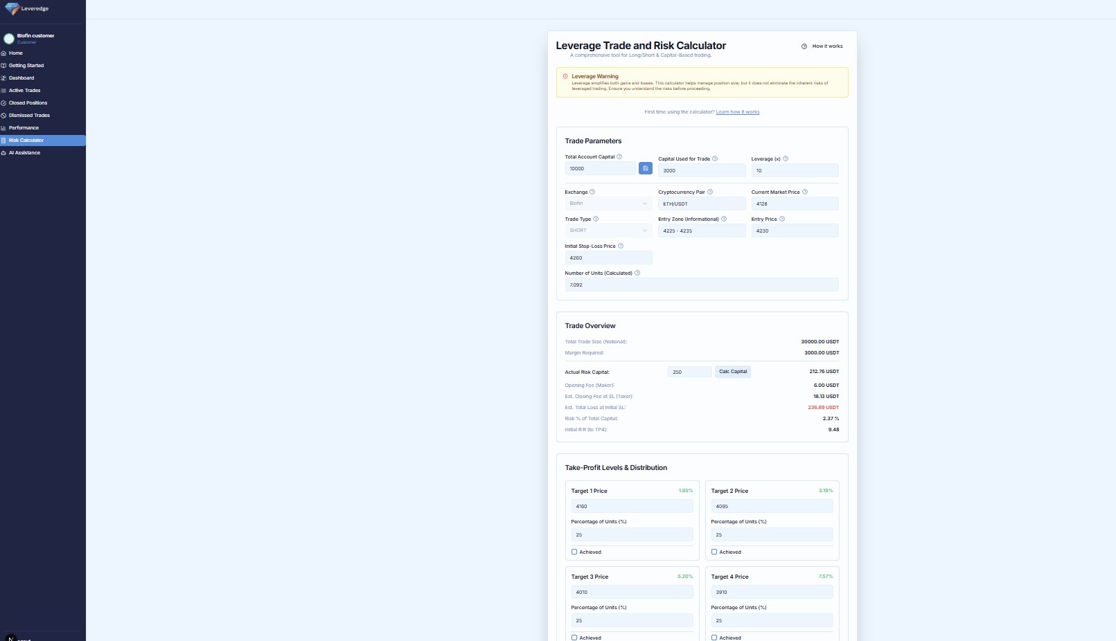 Risk Calculator Interface